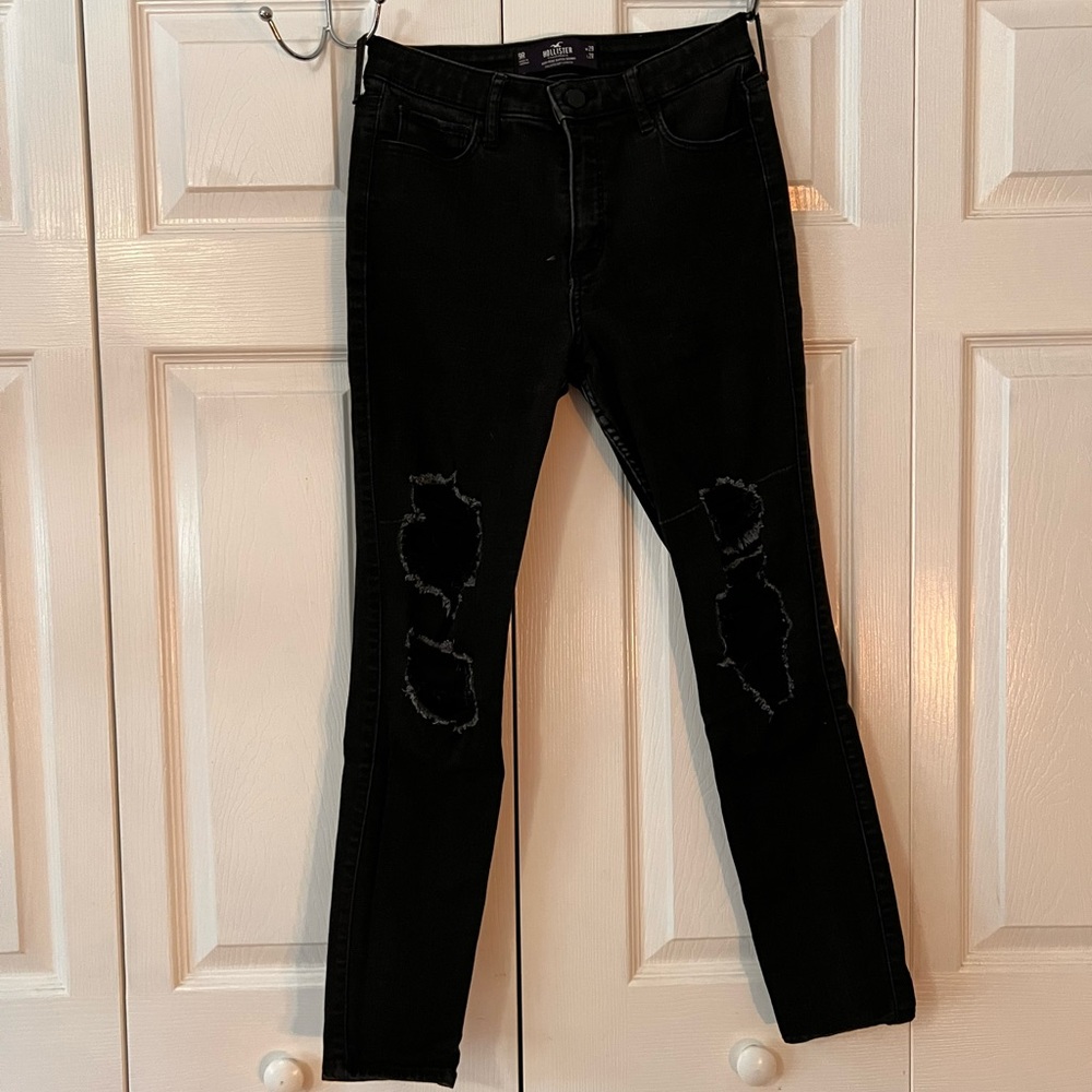 Hollister black jeans size 9, with holes